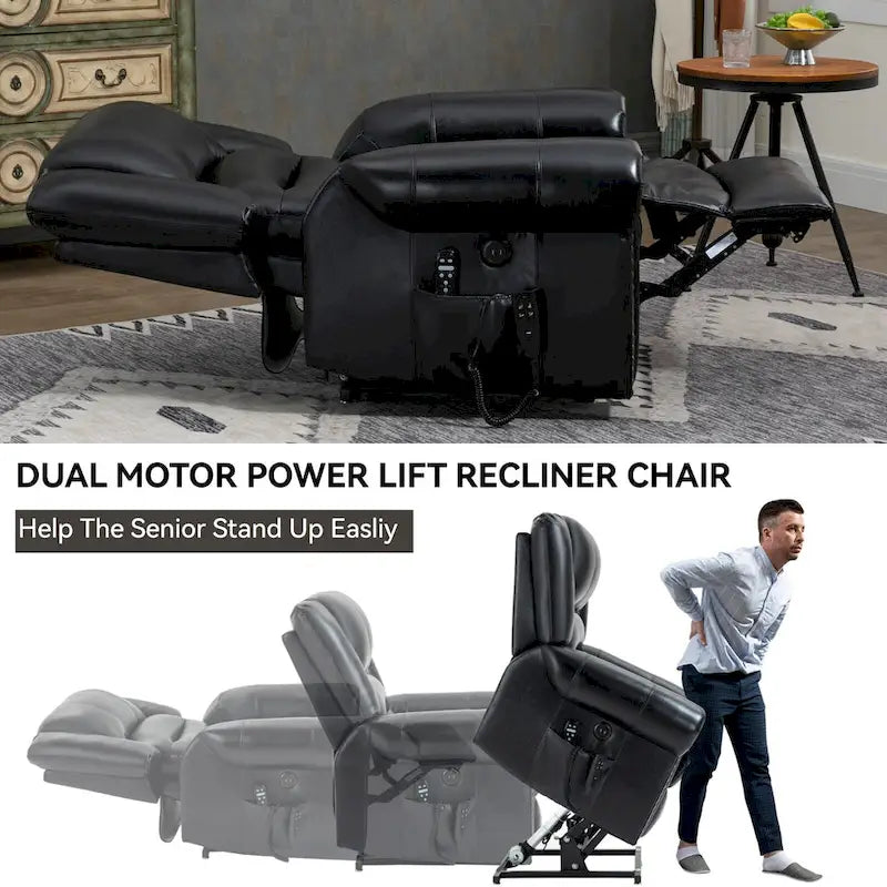 Fauteuils inclinables releveurs en cuir véritable à deux moteurs, massage et chauffage, ports USB