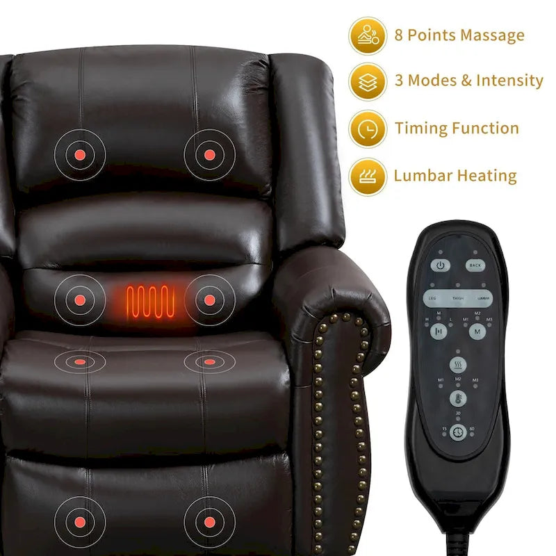 Fauteuils inclinables releveurs en cuir véritable à deux moteurs, massage et chauffage, ports USB