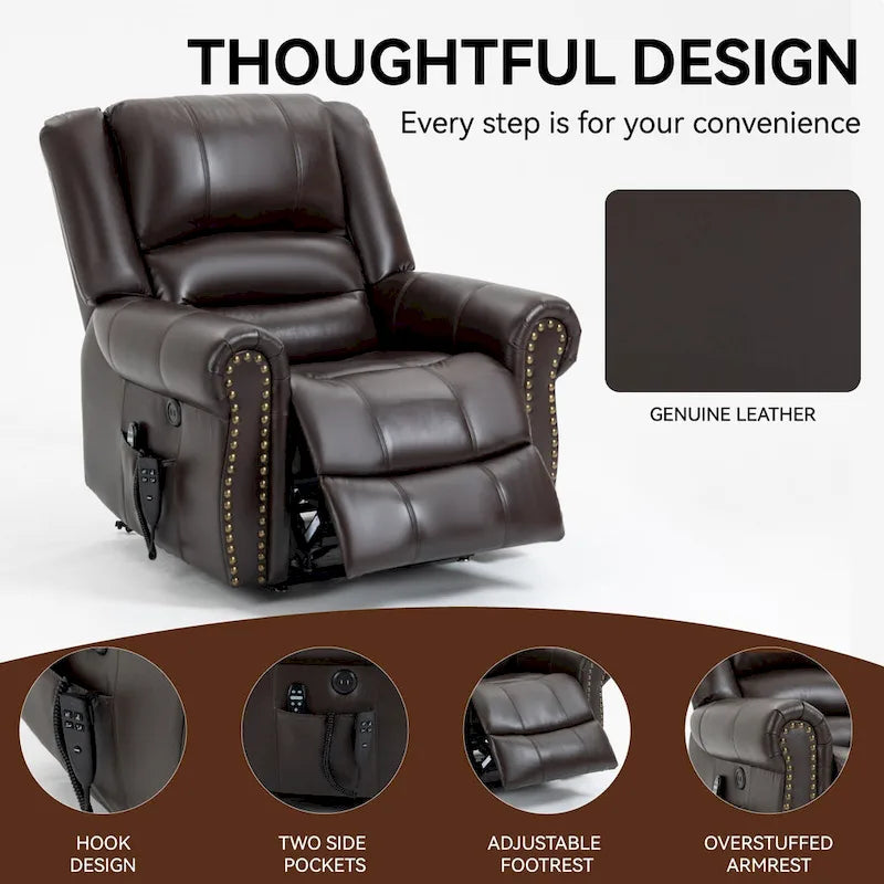 Fauteuils inclinables releveurs en cuir véritable à deux moteurs, massage et chauffage, ports USB