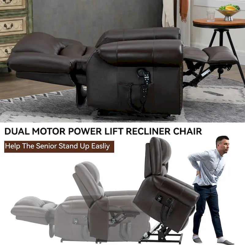 Fauteuils inclinables releveurs en cuir véritable à deux moteurs, massage et chauffage, ports USB