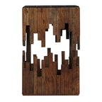 Table d'appoint accent de 24 pouces, bois d'acacia marron, plateau carré à lattes, silhouette abstraite artisanale, fer noir