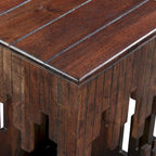 Table d'appoint accent de 24 pouces, bois d'acacia marron, plateau carré à lattes, silhouette abstraite artisanale, fer noir