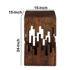 Table d'appoint accent de 24 pouces, bois d'acacia marron, plateau carré à lattes, silhouette abstraite artisanale, fer noir