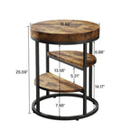 Table d'appoint industrielle ronde avec 3 étagères de rangement pour le salon