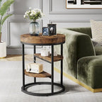 Table d'appoint industrielle ronde avec 3 étagères de rangement pour le salon