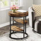 Table d'appoint industrielle ronde avec 3 étagères de rangement pour le salon