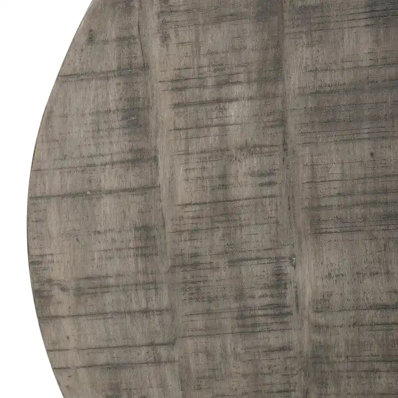 Tavolino rotondo da 36 pollici, a forma di tamburo fatto a mano, legno di mango con finitura grigio oliva