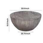 Tavolino rotondo da 36 pollici, a forma di tamburo fatto a mano, legno di mango con finitura grigio oliva