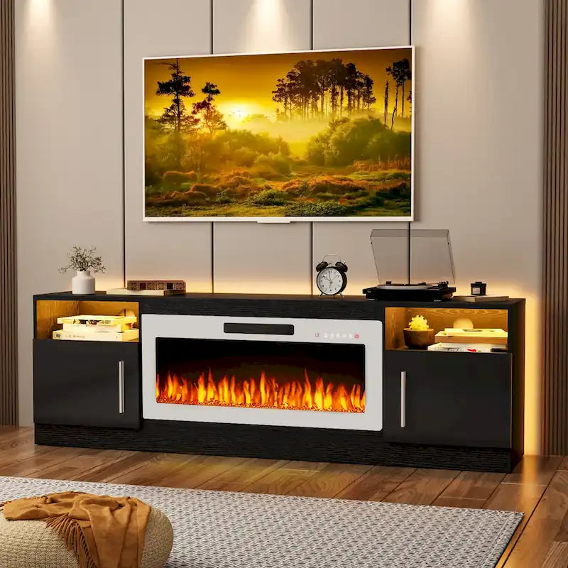 Mobile TV Bossin 70" con caminetto elettrico 36", Mobile TV per televisori fino a 80", 16 colori LED/Centro di intrattenimento