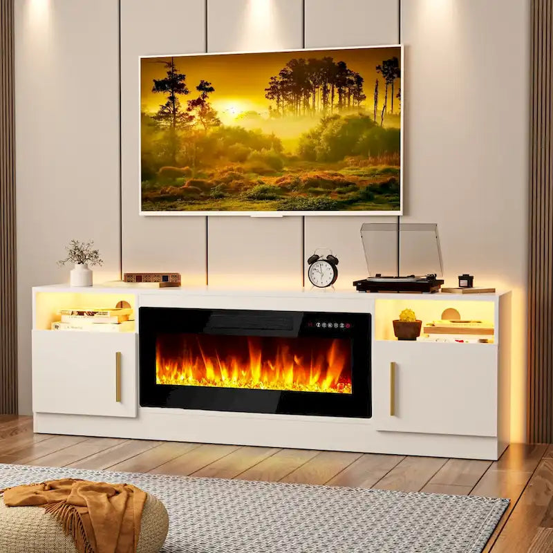 Mobile TV Bossin 70" con caminetto elettrico 36", Mobile TV per televisori fino a 80", 16 colori LED/Centro di intrattenimento