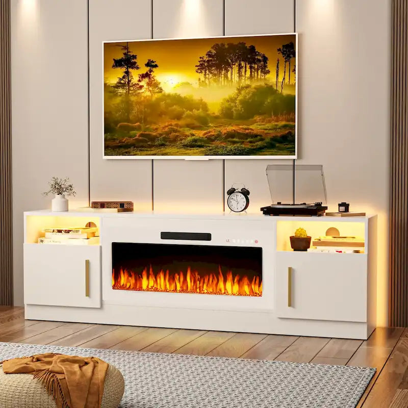 Mobile TV Bossin 70" con caminetto elettrico 36", Mobile TV per televisori fino a 80", 16 colori LED/Centro di intrattenimento