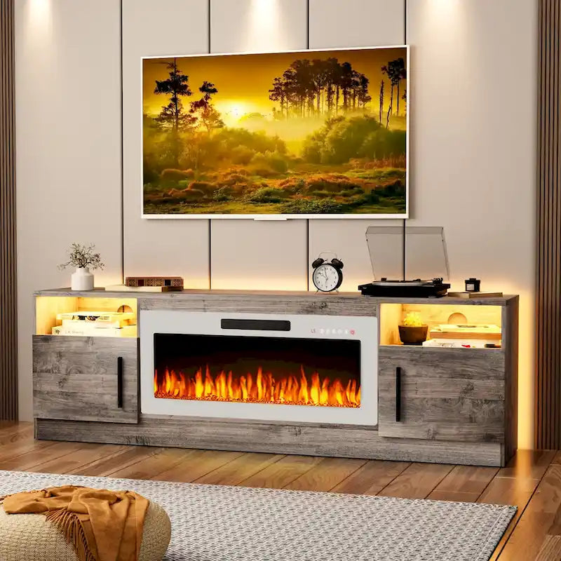 Mobile TV Bossin 70" con caminetto elettrico 36", Mobile TV per televisori fino a 80", 16 colori LED/Centro di intrattenimento