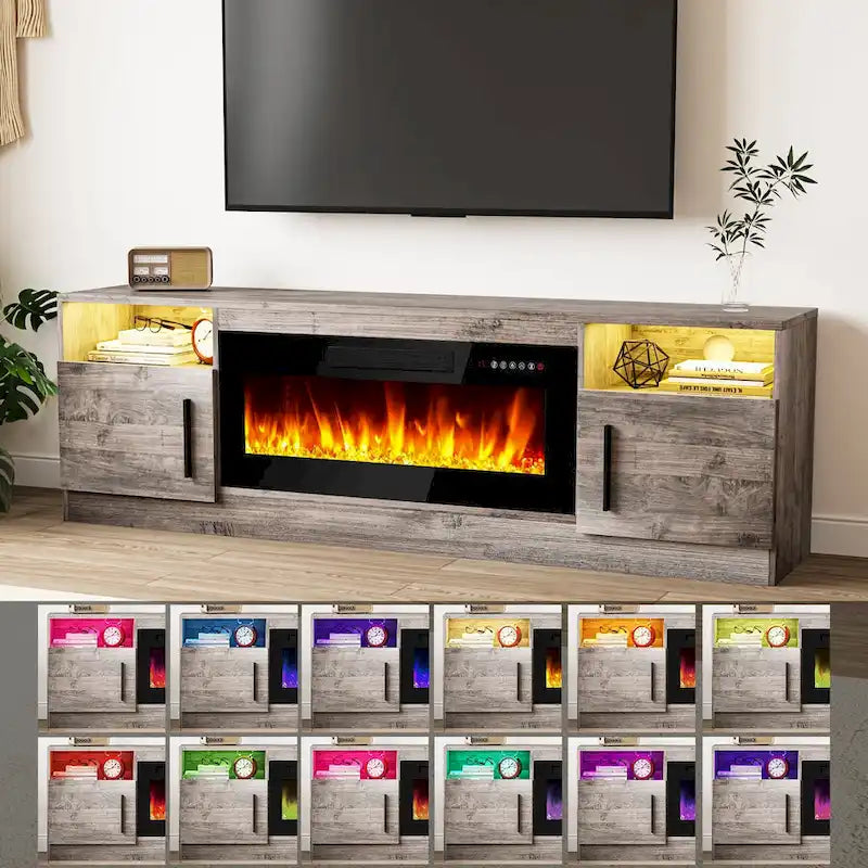 Mobile TV Bossin 70" con caminetto elettrico 36", Mobile TV per televisori fino a 80", 16 colori LED/Centro di intrattenimento