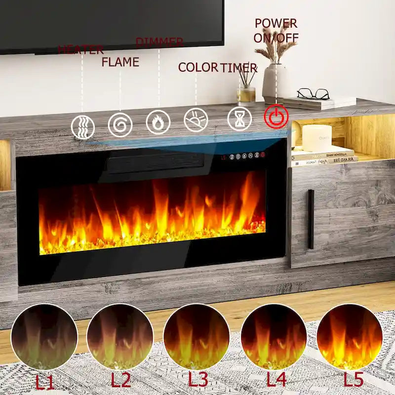 Mobile TV Bossin 70" con caminetto elettrico 36", Mobile TV per televisori fino a 80", 16 colori LED/Centro di intrattenimento
