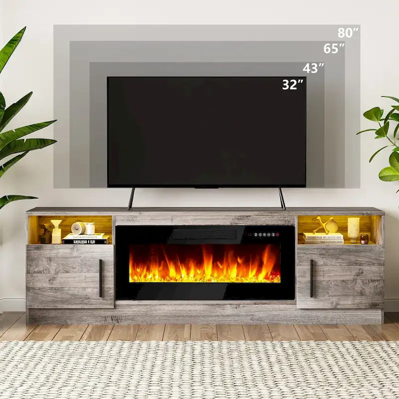 Mobile TV Bossin 70" con caminetto elettrico 36", Mobile TV per televisori fino a 80", 16 colori LED/Centro di intrattenimento