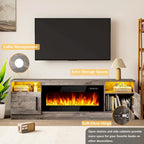 Mobile TV Bossin 70" con caminetto elettrico 36", Mobile TV per televisori fino a 80", 16 colori LED/Centro di intrattenimento