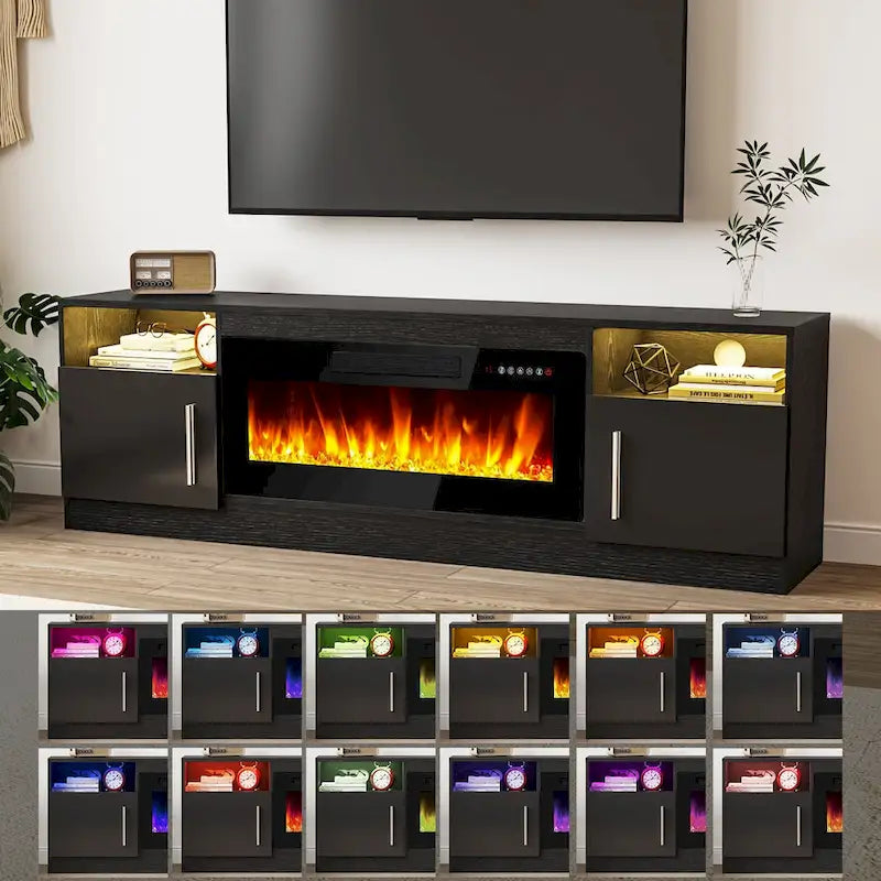 Mobile TV Bossin 70" con caminetto elettrico 36", Mobile TV per televisori fino a 80", 16 colori LED/Centro di intrattenimento