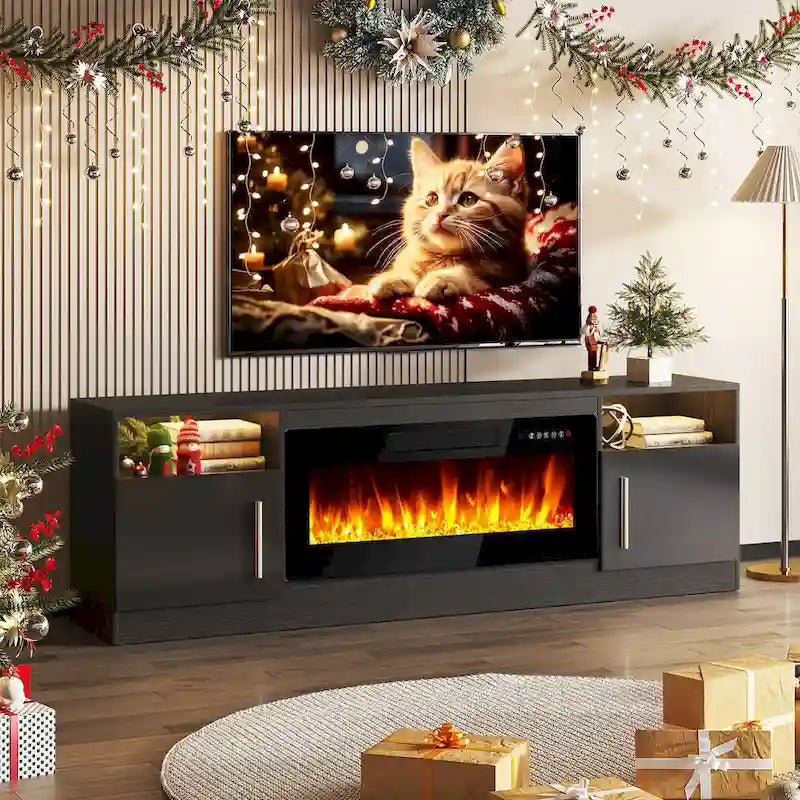 Mobile TV Bossin 70" con caminetto elettrico 36", Mobile TV per televisori fino a 80", 16 colori LED/Centro di intrattenimento