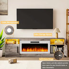 Mobile TV Bossin 70" con caminetto elettrico 36", Mobile TV per televisori fino a 80", 16 colori LED/Centro di intrattenimento