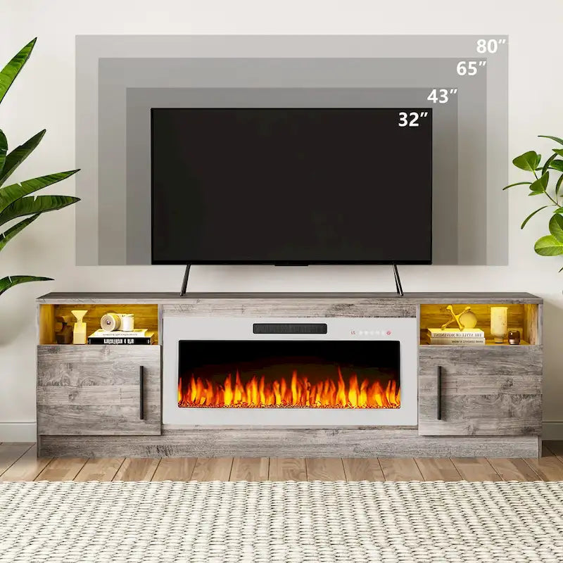 Mobile TV Bossin 70" con caminetto elettrico 36", Mobile TV per televisori fino a 80", 16 colori LED/Centro di intrattenimento