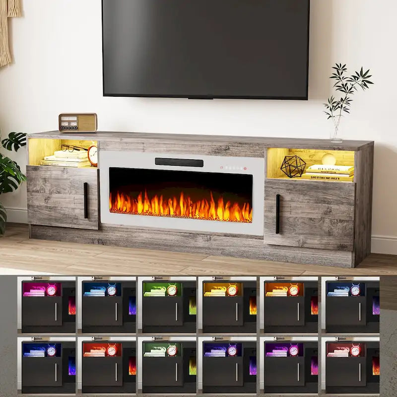Mobile TV Bossin 70" con caminetto elettrico 36", Mobile TV per televisori fino a 80", 16 colori LED/Centro di intrattenimento