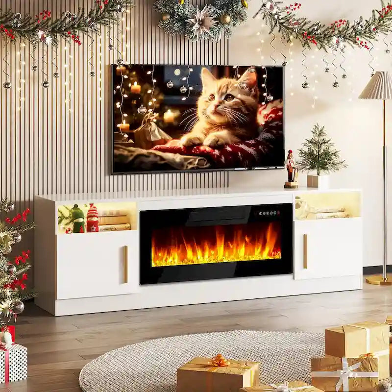 Mobile TV Bossin 70" con caminetto elettrico 36", Mobile TV per televisori fino a 80", 16 colori LED/Centro di intrattenimento