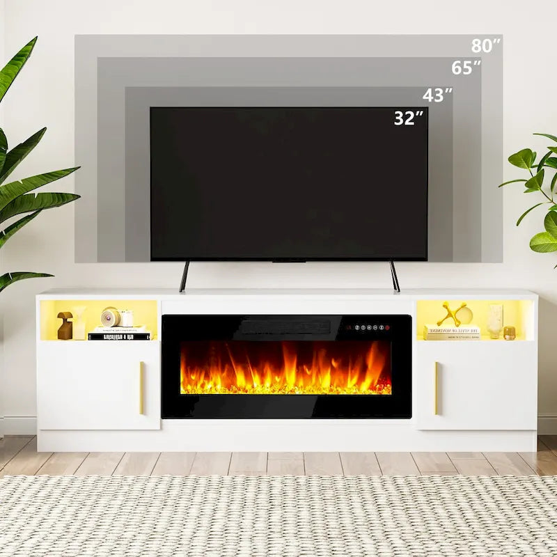 Mobile TV Bossin 70" con caminetto elettrico 36", Mobile TV per televisori fino a 80", 16 colori LED/Centro di intrattenimento