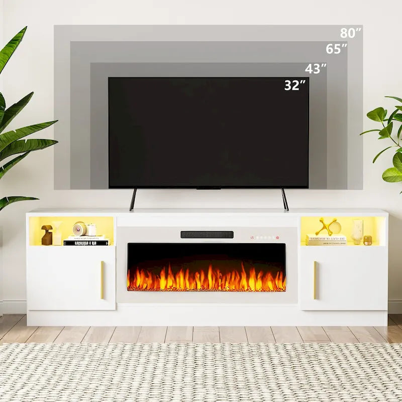 Mobile TV Bossin 70" con caminetto elettrico 36", Mobile TV per televisori fino a 80", 16 colori LED/Centro di intrattenimento