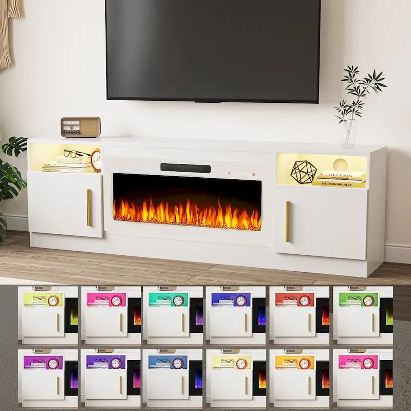 Mobile TV Bossin 70" con caminetto elettrico 36", Mobile TV per televisori fino a 80", 16 colori LED/Centro di intrattenimento
