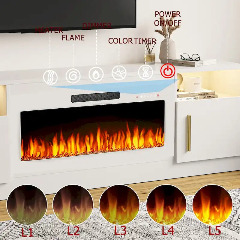 Mobile TV Bossin 70" con caminetto elettrico 36", Mobile TV per televisori fino a 80", 16 colori LED/Centro di intrattenimento