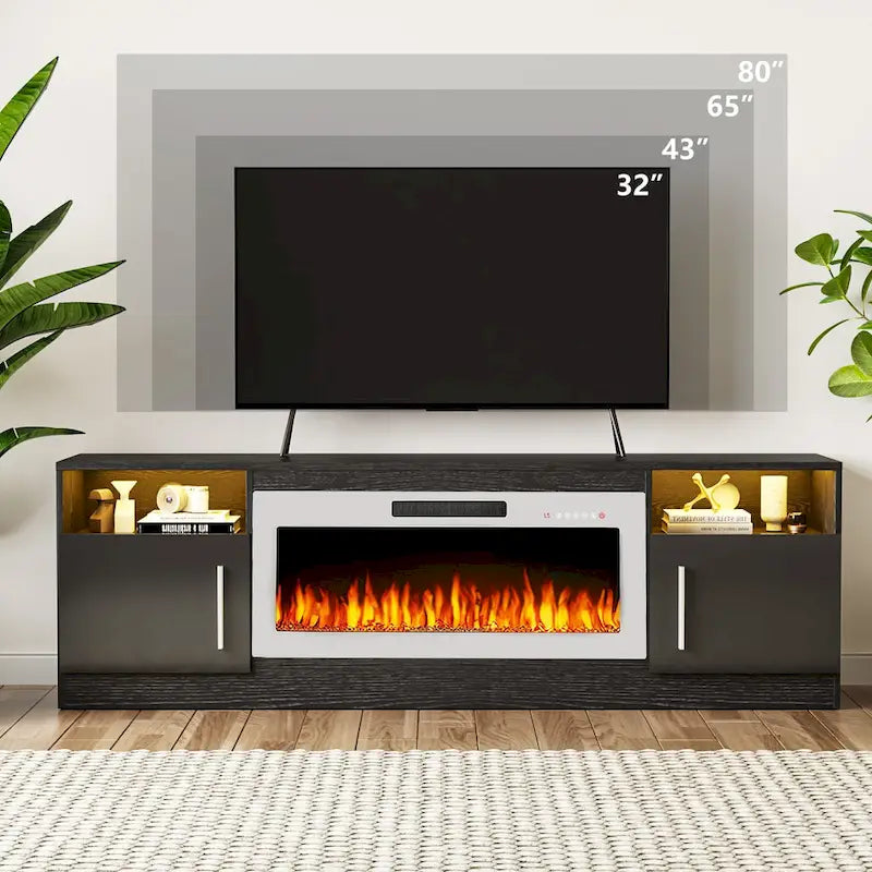 Mobile TV Bossin 70" con caminetto elettrico 36", Mobile TV per televisori fino a 80", 16 colori LED/Centro di intrattenimento