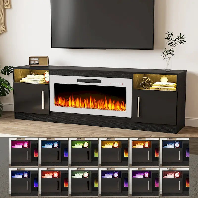 Mobile TV Bossin 70" con caminetto elettrico 36", Mobile TV per televisori fino a 80", 16 colori LED/Centro di intrattenimento