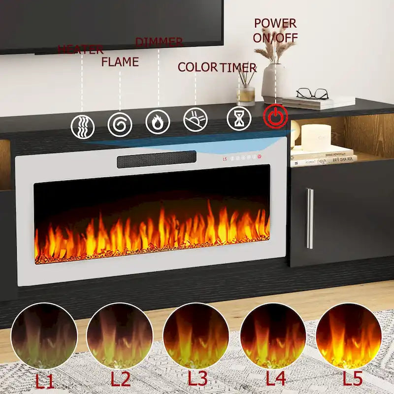 Mobile TV Bossin 70" con caminetto elettrico 36", Mobile TV per televisori fino a 80", 16 colori LED/Centro di intrattenimento