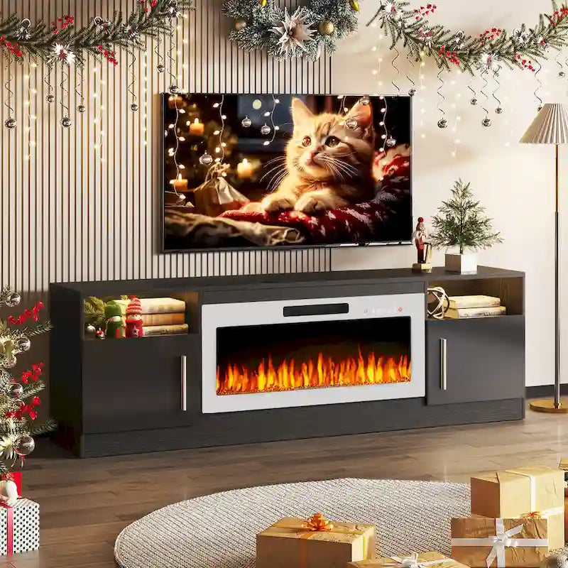Mobile TV Bossin 70" con caminetto elettrico 36", Mobile TV per televisori fino a 80", 16 colori LED/Centro di intrattenimento