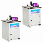 Moasis Lot de 2 tables d'appoint de style rustique avec LED et station de recharge, ports USB