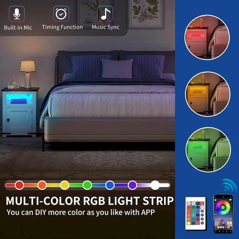 Moasis Lot de 2 tables d'appoint de style rustique avec LED et station de recharge, ports USB