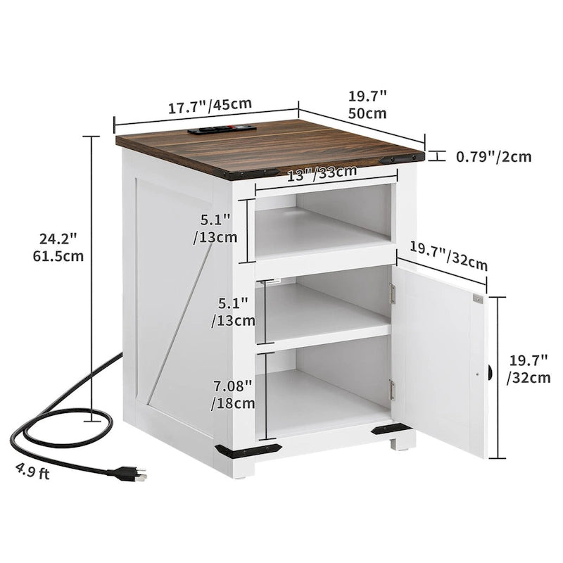Moasis Lot de 2 tables d'appoint de style rustique avec LED et station de recharge, ports USB