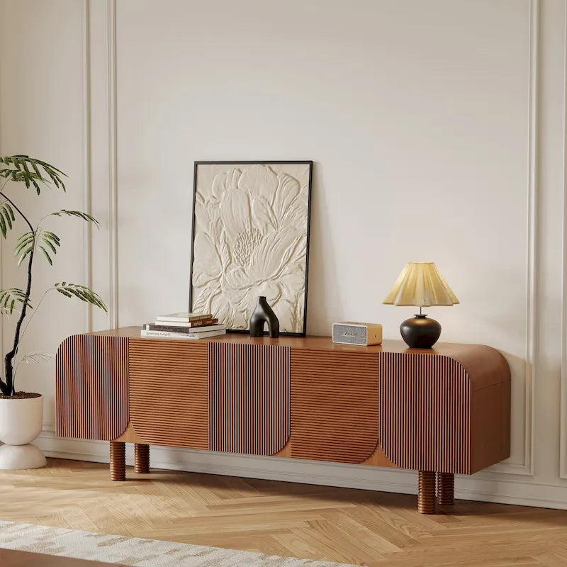 Mobile TV in legno di metà secolo 71, console multimediale moderna marrone per soggiorno, preassemblato - 70.87x15.7