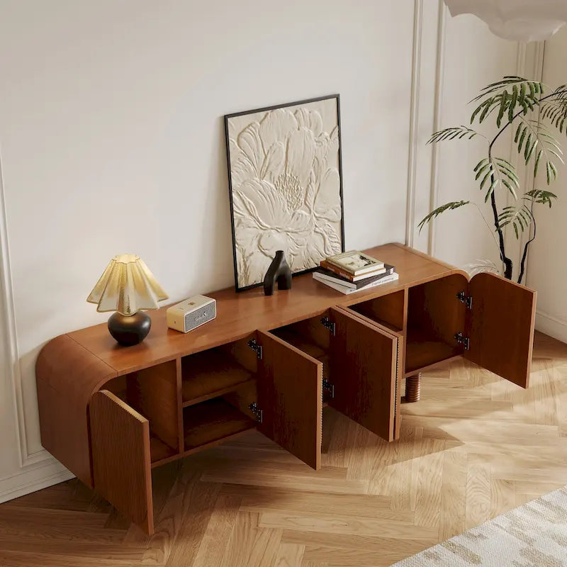 Mobile TV in legno di metà secolo 71, console multimediale moderna marrone per soggiorno, preassemblato - 70.87x15.7