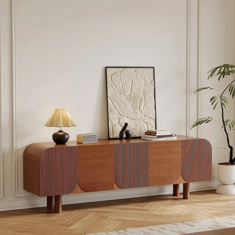 Mobile TV in legno di metà secolo 71, console multimediale moderna marrone per soggiorno, preassemblato - 70.87x15.7