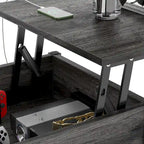 Tavolino da caffè sollevabile stile fattoria moderna con porta USB e luce LED, tavolino d'appoggio per soggiorno