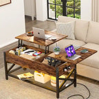 Tavolino da caffè sollevabile stile fattoria moderna con porta USB e luce LED, tavolino d'appoggio per soggiorno