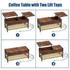 Tavolino da caffè sollevabile stile fattoria moderna con porta USB e luce LED, tavolino d'appoggio per soggiorno