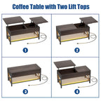 Tavolino da caffè sollevabile stile fattoria moderna con porta USB e luce LED, tavolino d'appoggio per soggiorno