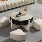 Table basse moderne de 31,5 po, table basse relevable avec 3 poufs, noire - 31,5 X 31,5
