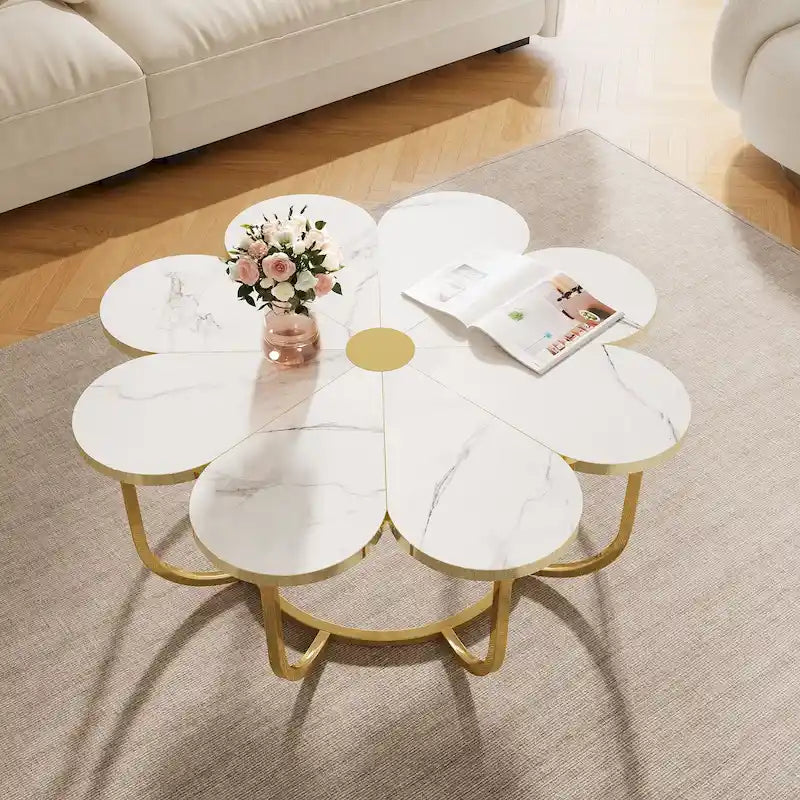 Table basse d'appoint moderne en forme de fleur de 100 cm pour salon