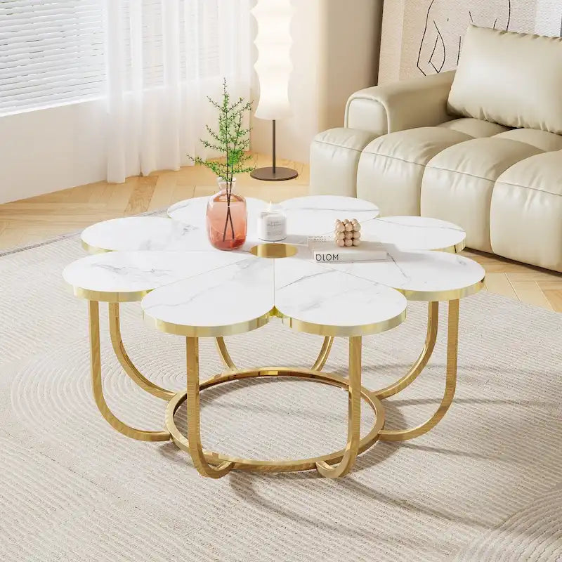 Table basse d'appoint moderne en forme de fleur de 100 cm pour salon