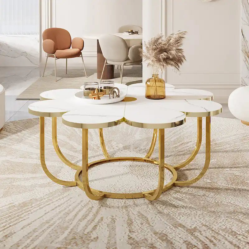 Table basse d'appoint moderne en forme de fleur de 100 cm pour salon