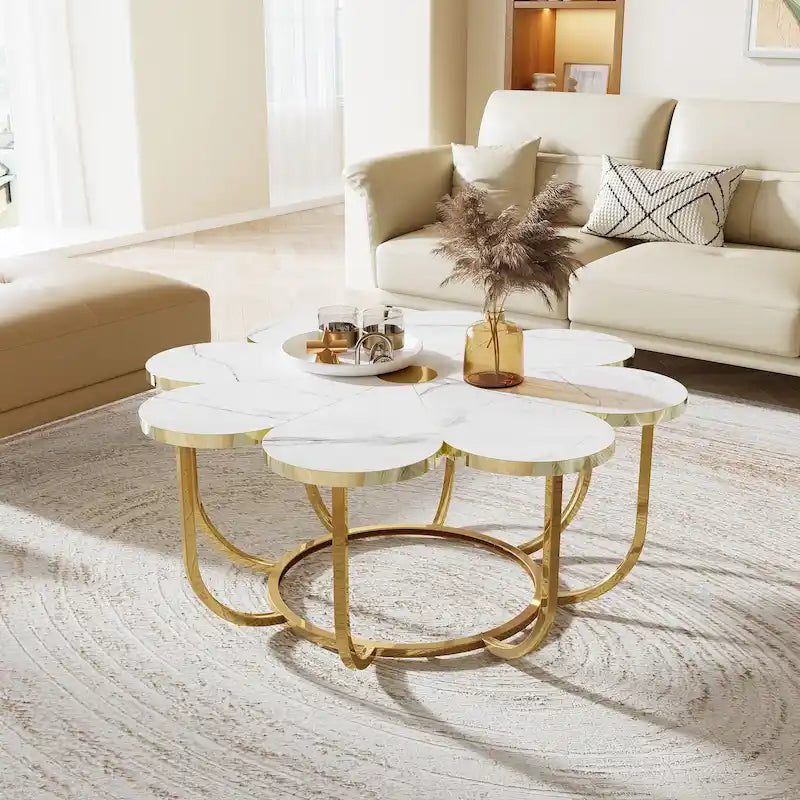 Table basse d'appoint moderne en forme de fleur de 100 cm pour salon