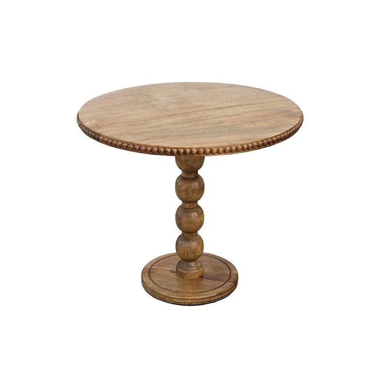 Table d'appoint de 21 pouces, dessus rond, pied boule empilé, bois de manguier brun naturel